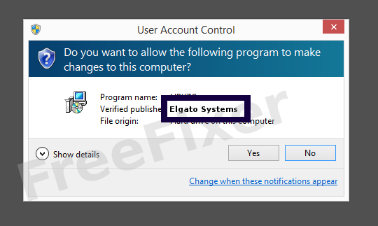 Screenshot where Elgato Systems appears as the verified publisher in the UAC dialog